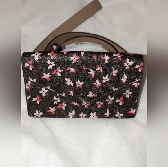 NWT Michael Kors Pink & Brown Fanny Pack / Belt Bag w/Floral Accents Gorgeous - Picture 1 of 8